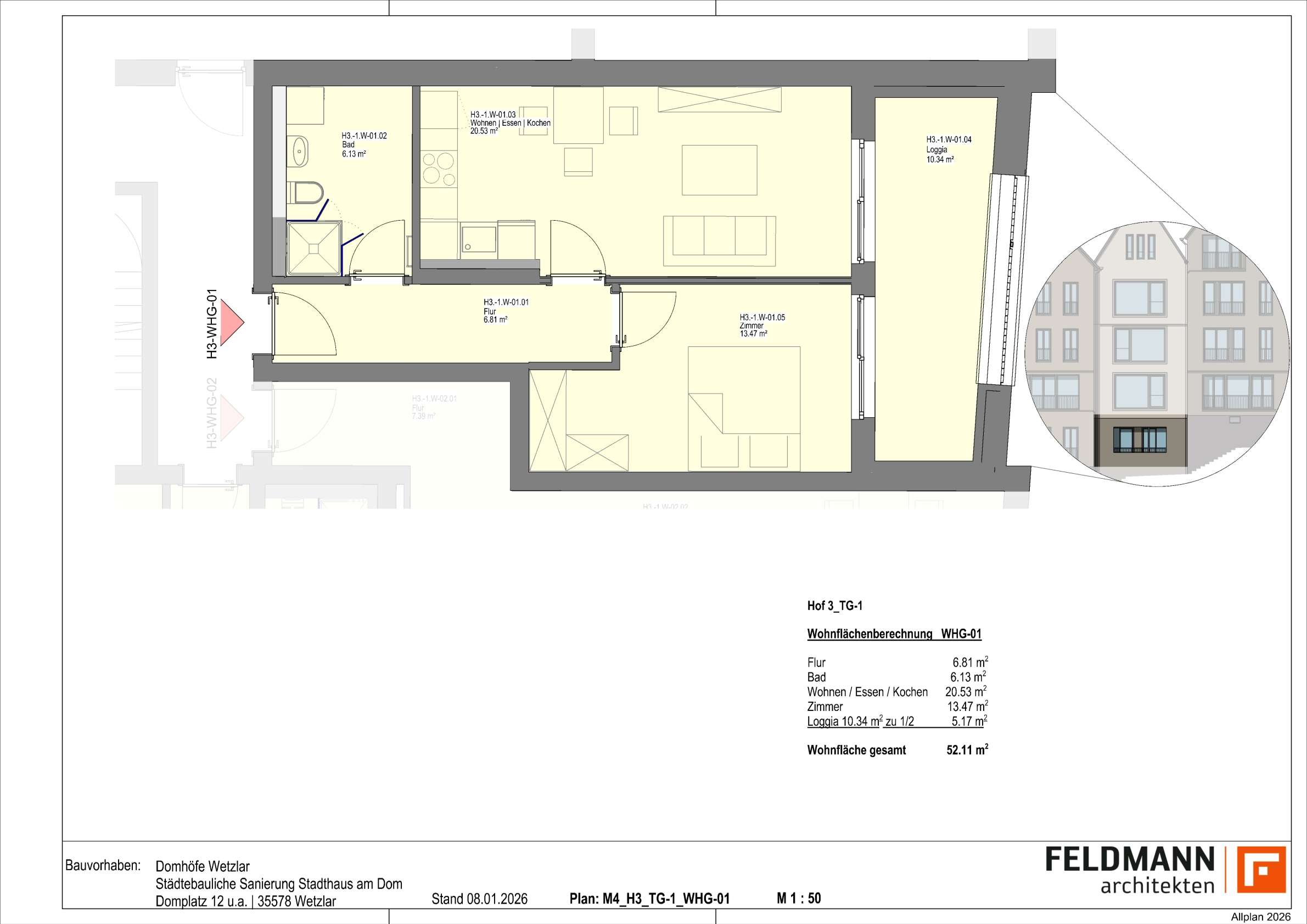 Thumbnail-Wohnung zum Mieten in Wetzlar 780,00 € 52.15 m²