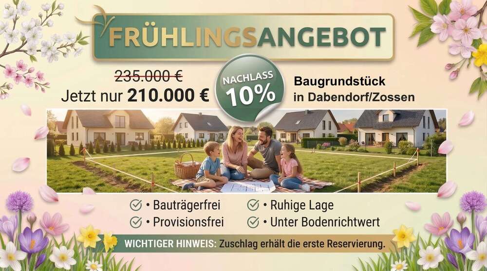 Thumbnail-Grundstück zu verkaufen in Zossen OT Dabendorf 210.000,00 € 1088 m²