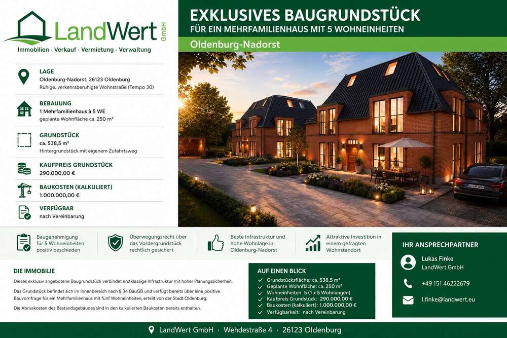 Thumbnail-Grundstück zu verkaufen in Oldenburg 1.290.000,00 € 538.5 m²