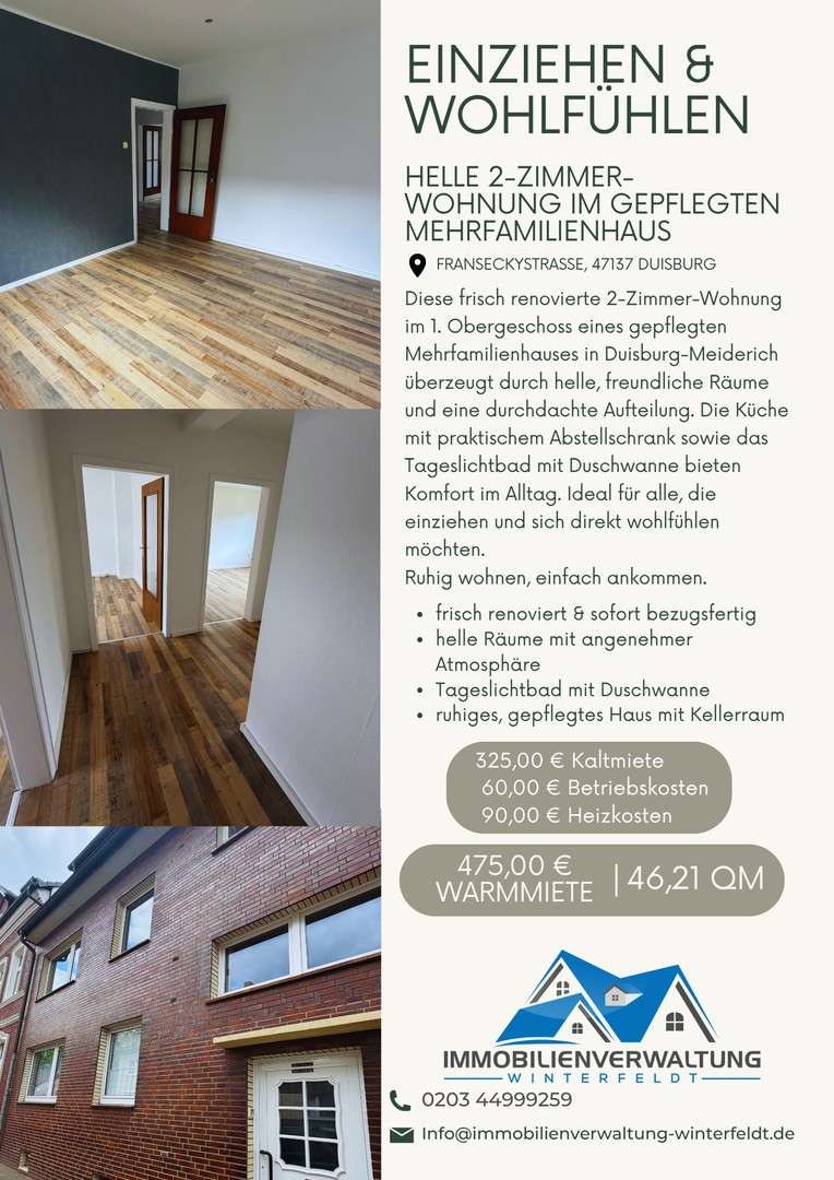 Thumbnail-Wohnung zum Mieten in Duisburg 325,00 € 46.21 m²
