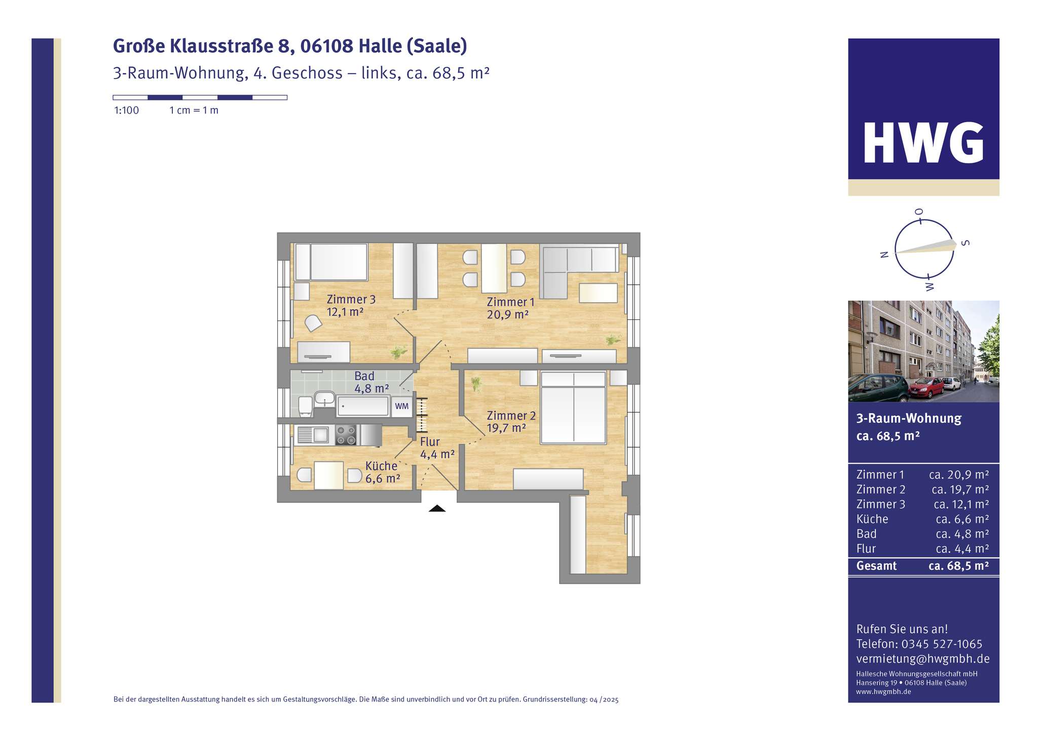 Thumbnail-Wohnung zum Mieten in Halle 617,00 € 68.52 m²