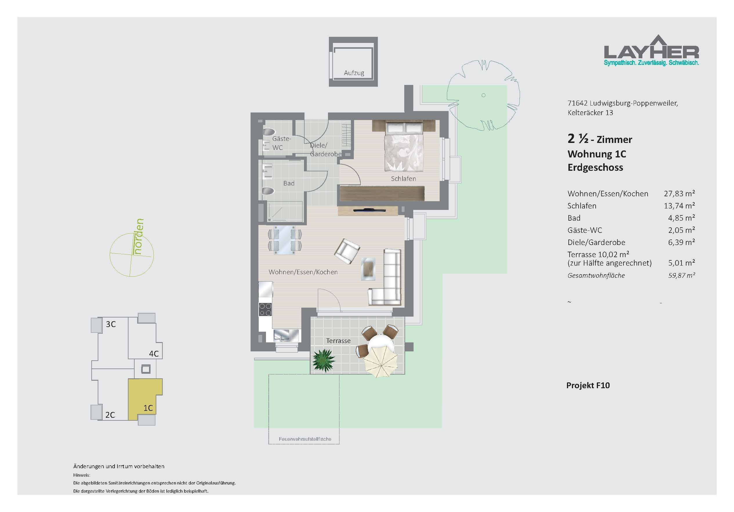 Thumbnail-Wohnung zum Mieten in Ludwigsburg-Poppenweiler 985,00 € 59.87 m²