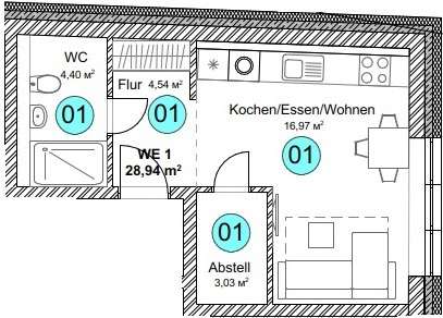 Thumbnail-Wohnung zum Kaufen in Pfullendorf 123.000,00 € 28.94 m²