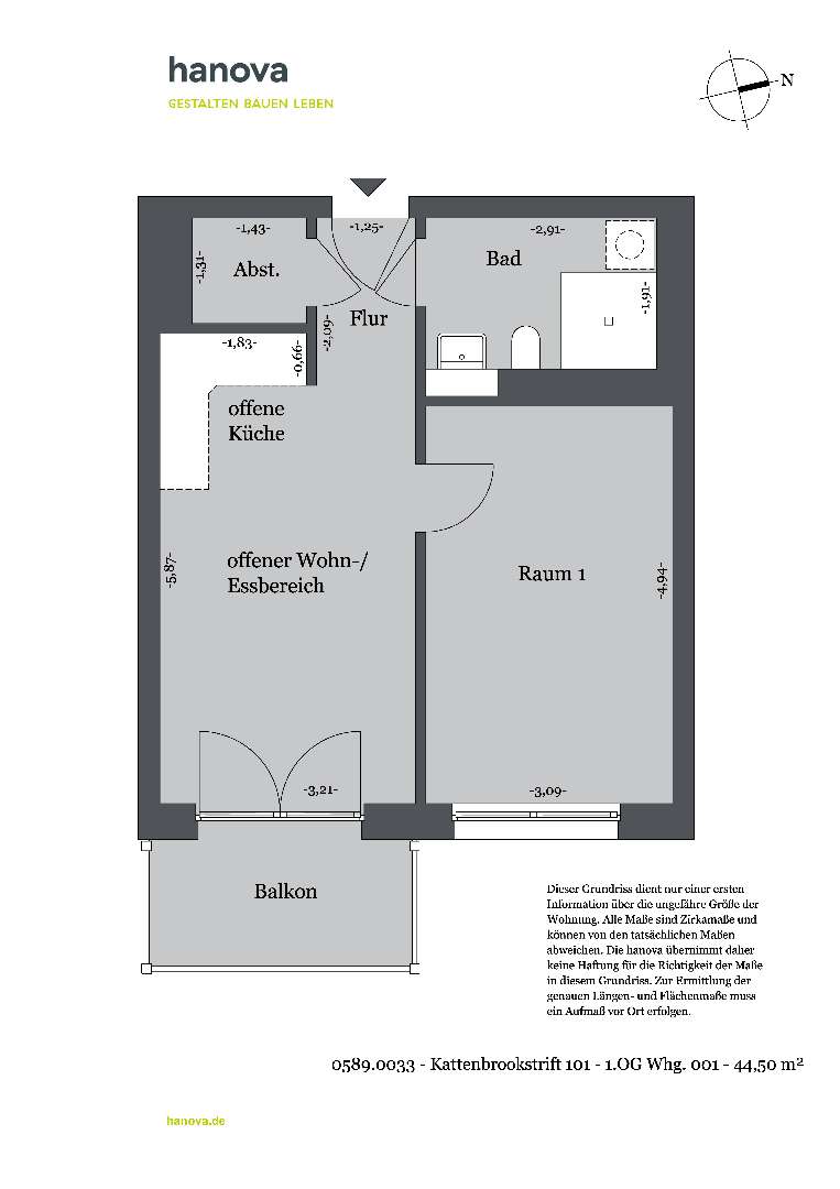 Thumbnail-Wohnung zum Mieten in Hannover 560,12 € 44.81 m²