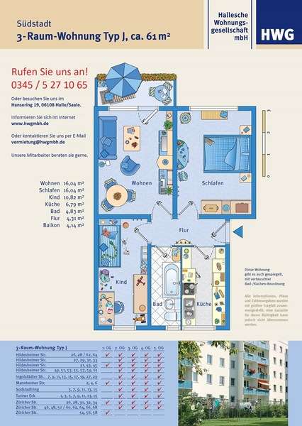 Thumbnail-Wohnung zum Mieten in Halle 382,00 € 61.03 m²