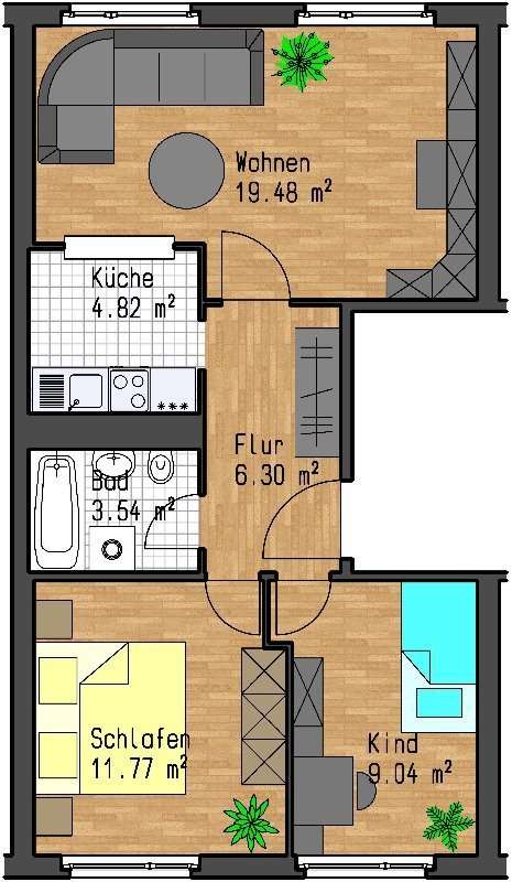 Thumbnail-Wohnung zum Mieten in Leipzig 522,50 € 55 m²