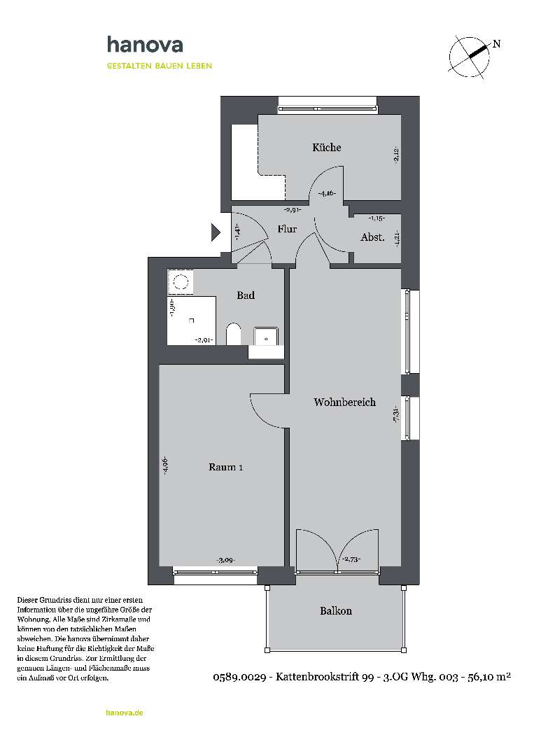 Thumbnail-Wohnung zum Mieten in Hannover 708,00 € 56.64 m²