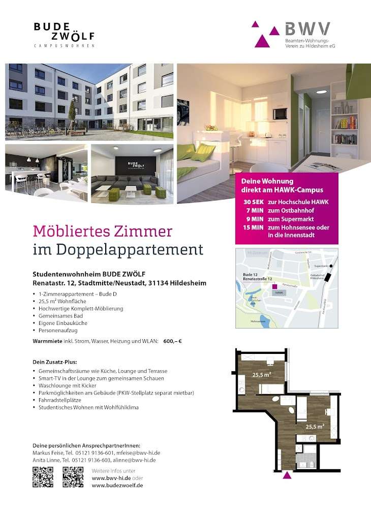 Thumbnail-Wohnung zum Mieten in Hildesheim 600,00 € 25.5 m²