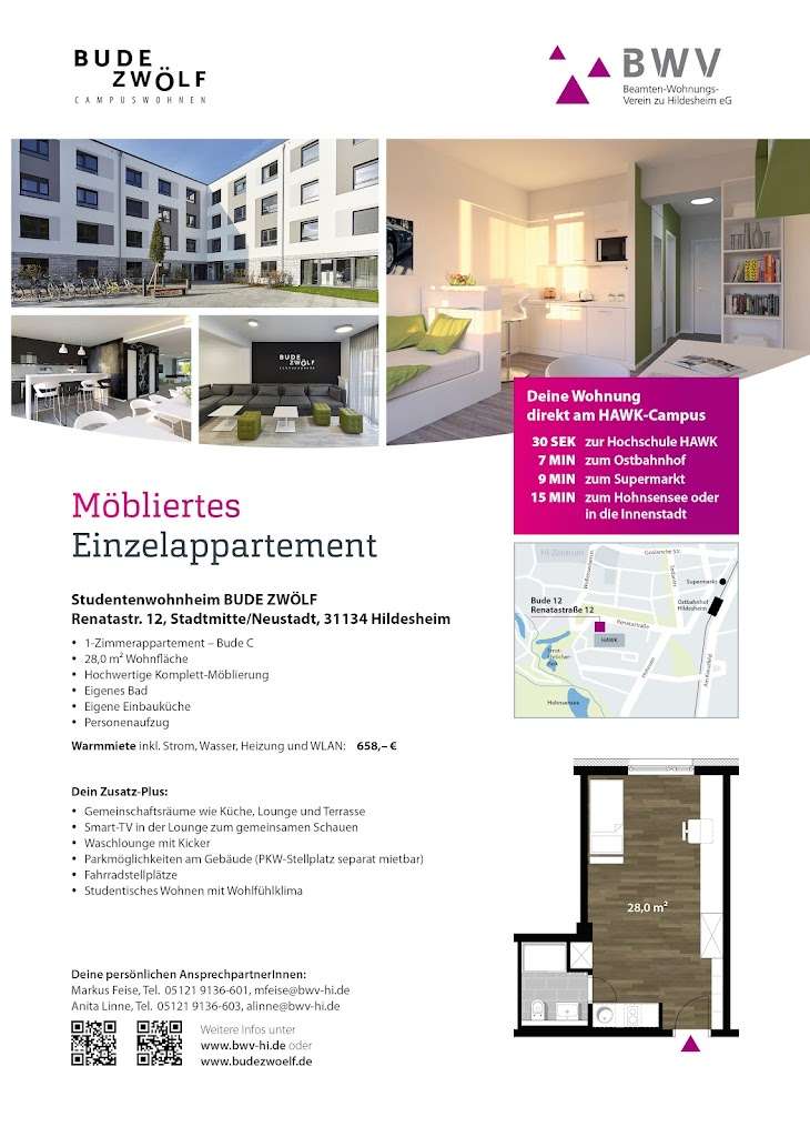 Thumbnail-Wohnung zum Mieten in Hildesheim 658,00 € 28 m²