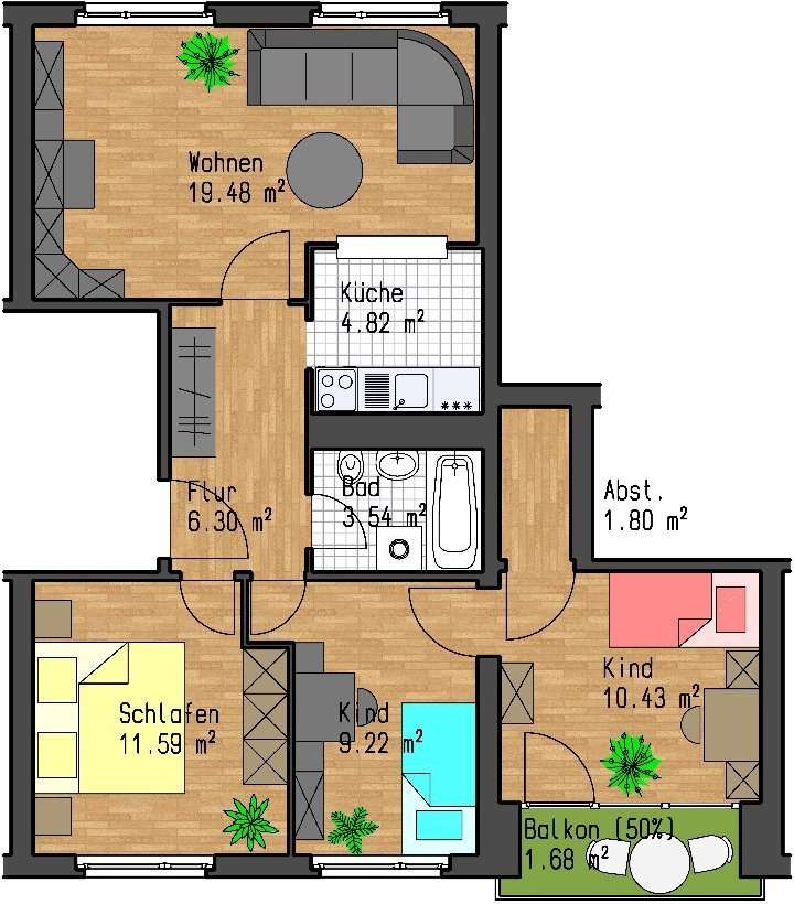 Thumbnail-Wohnung zum Mieten in Leipzig 650,75 € 68.5 m²