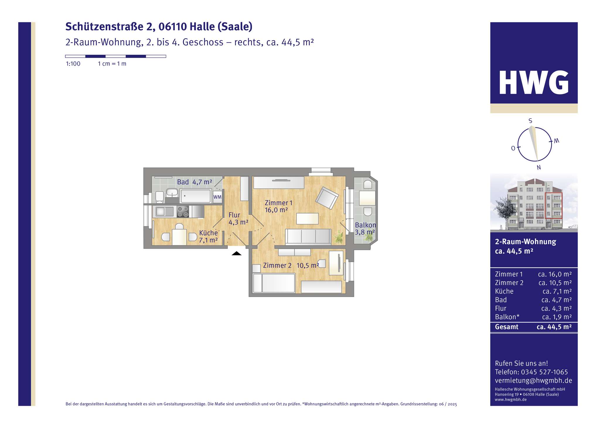 Thumbnail-Wohnung zum Mieten in Halle 375,00 € 44.08 m²