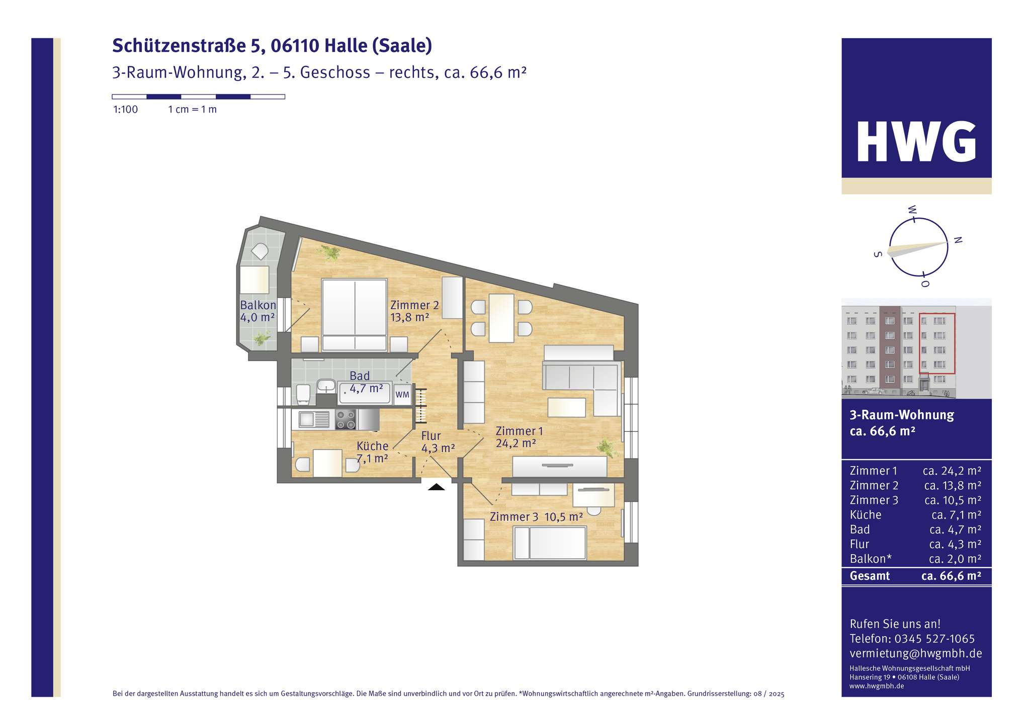 Thumbnail-Wohnung zum Mieten in Halle 529,00 € 66.11 m²