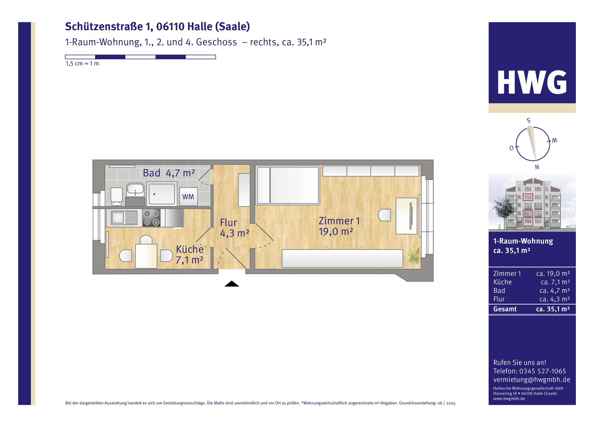 Thumbnail-Wohnung zum Mieten in Halle 305,00 € 34.65 m²