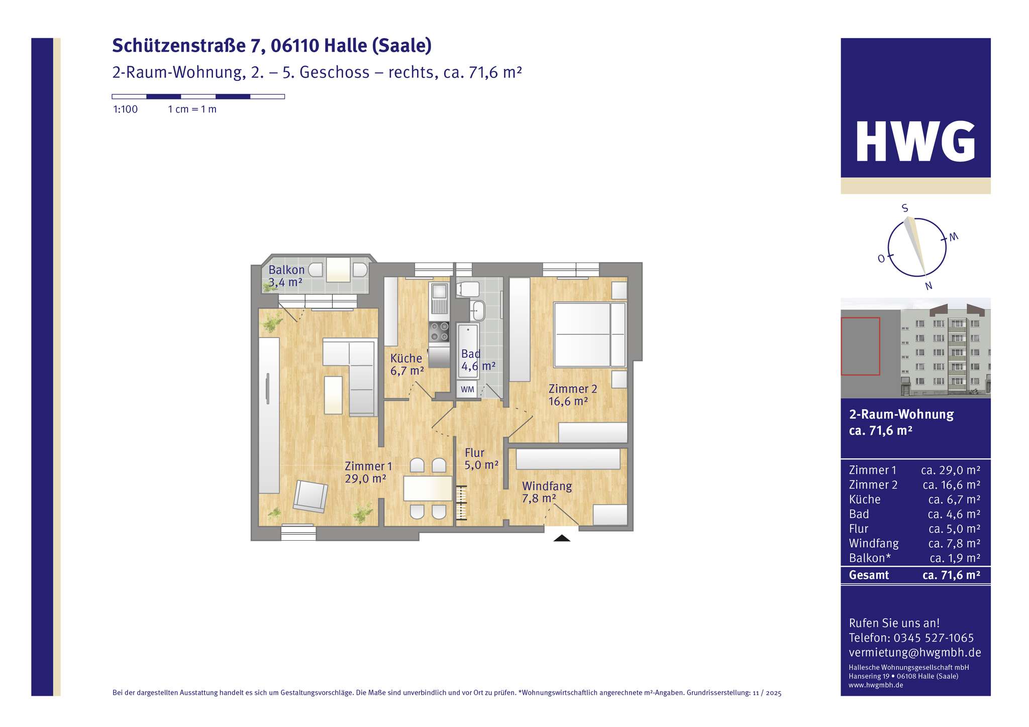 Thumbnail-Wohnung zum Mieten in Halle 572,00 € 71.56 m²