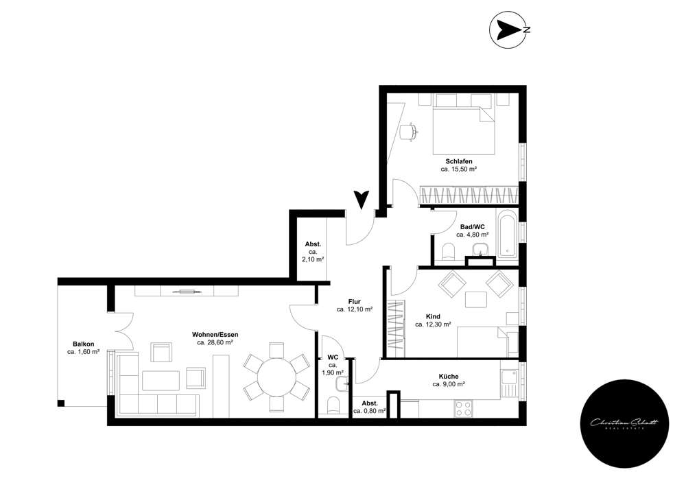 Thumbnail-Wohnung zum Mieten in Markkleeberg 1.050,00 € 90 m²