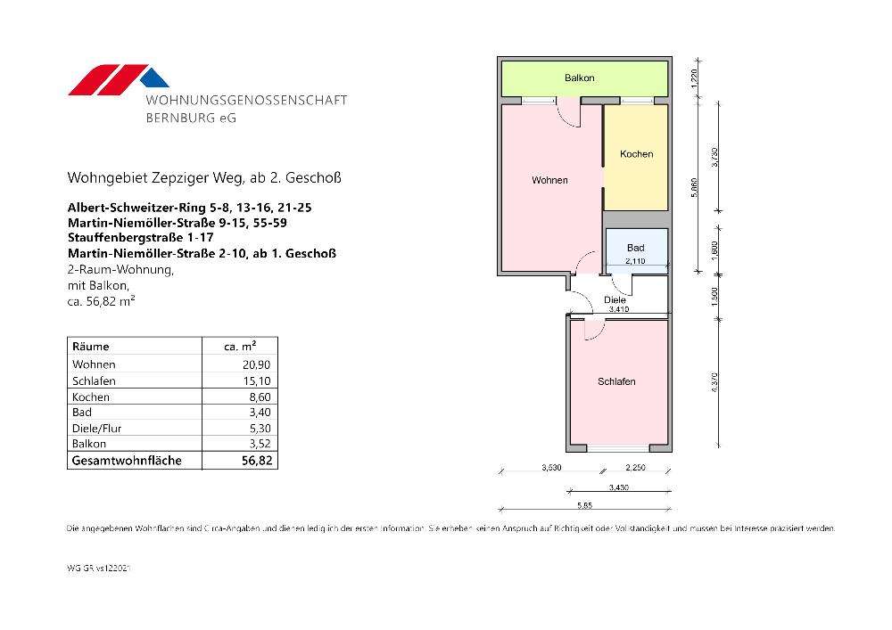 Thumbnail-Wohnung zum Mieten in Bernburg 312,51 € 56.82 m²