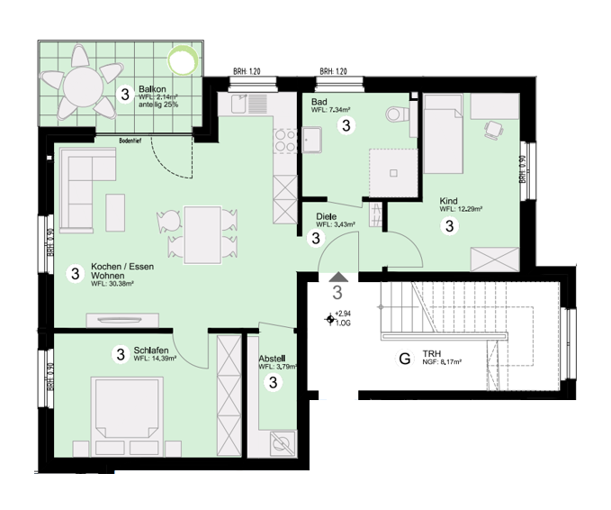 Thumbnail-Wohnung zum Mieten in Delbrück 1.020,00 € 73.76 m²