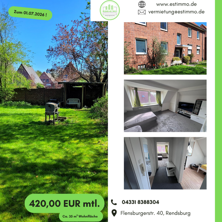 Thumbnail-Wohnung zum Mieten in Rendsburg 420,00 € 35 m²