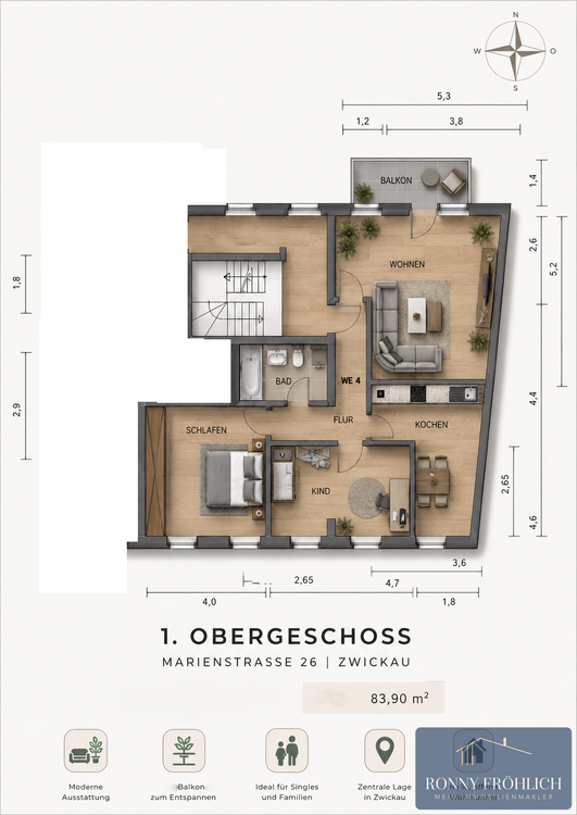 Thumbnail-Wohnung zum Mieten in Zwickau 530,00 € 84 m²