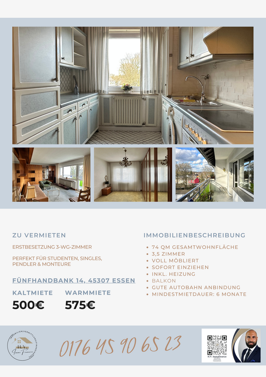 Thumbnail-Wohnung zum Mieten in Essen-Kray 500,00 € 74 m²