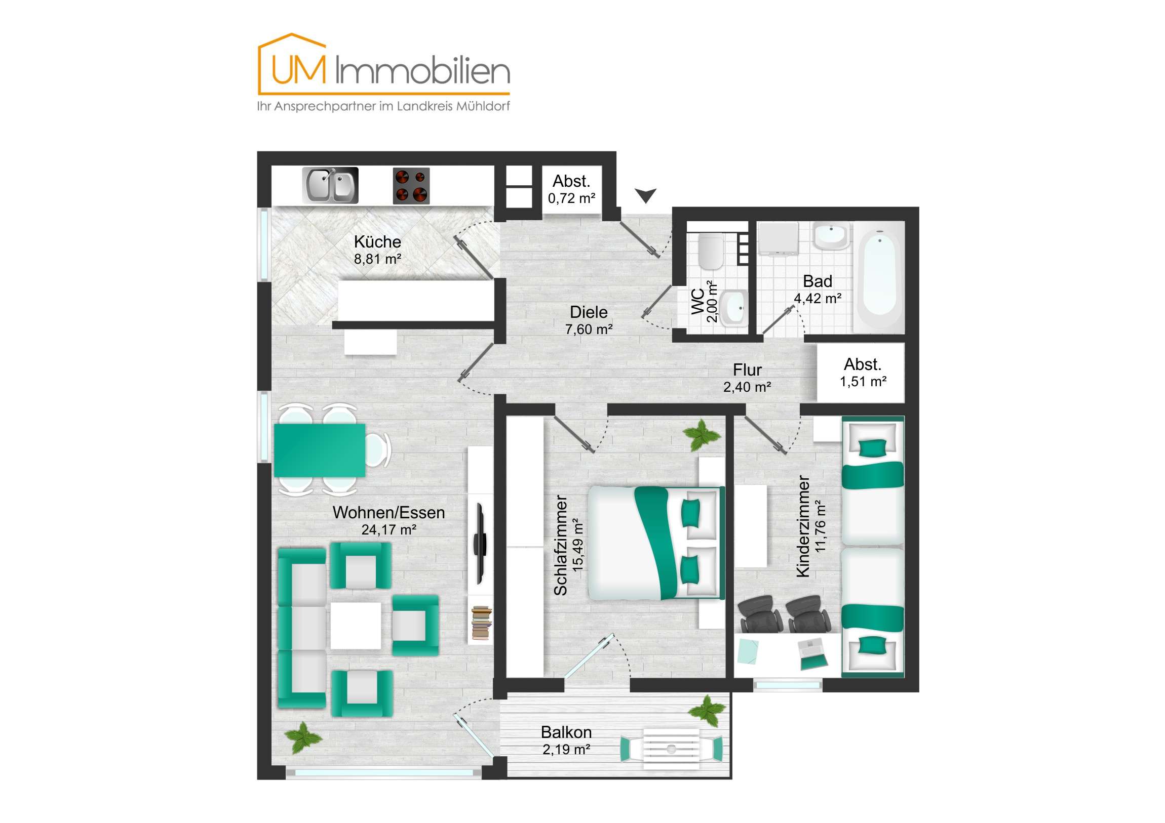 Thumbnail-Wohnung zum Kaufen in Grassau 375.000,00 € 78.77 m²