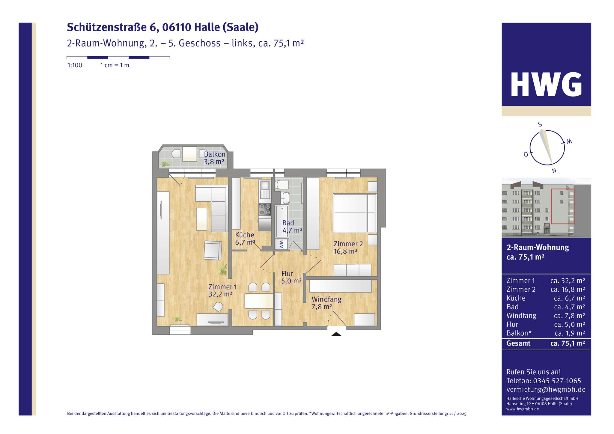 Thumbnail-Wohnung zum Mieten in Halle 601,00 € 75.08 m²