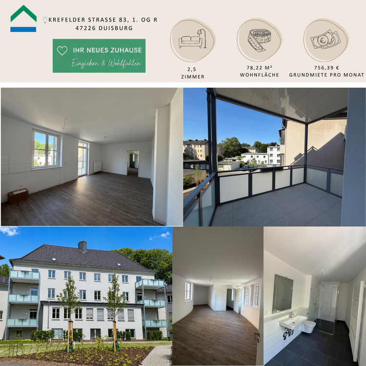 Thumbnail-Wohnung zum Mieten in Duisburg 756,39 € 78.22 m²