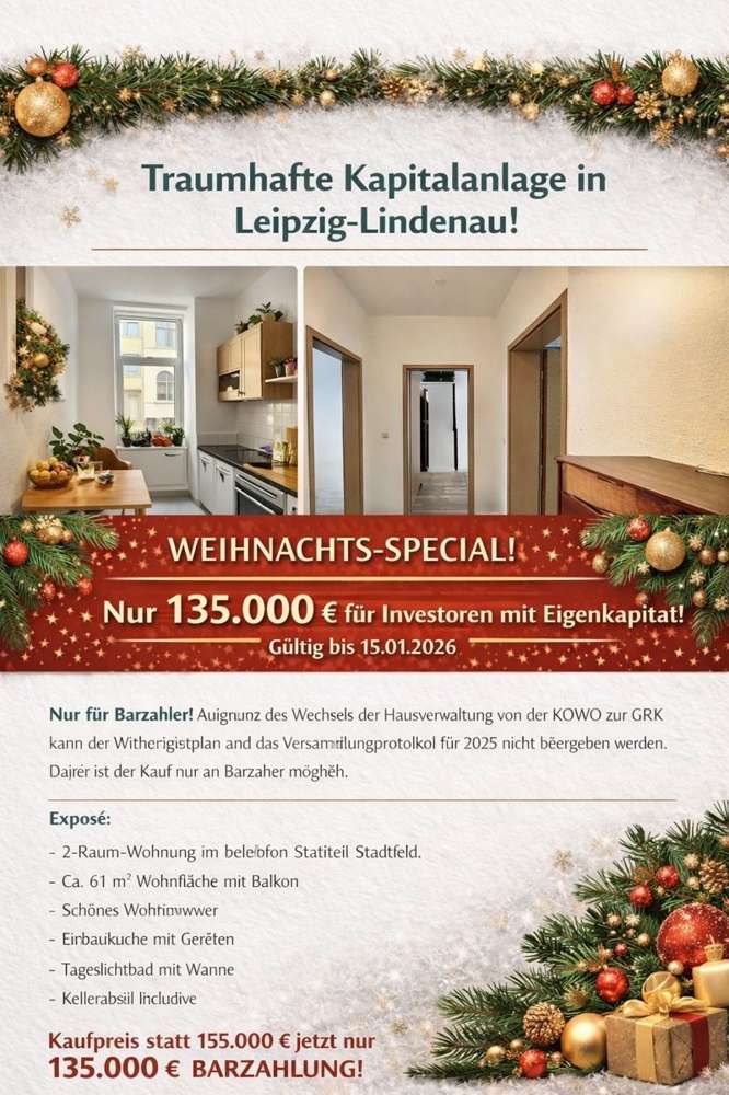 Thumbnail-Wohnung zum Kaufen in Leipzig Lindenau 135.000,00 € 56.77 m²