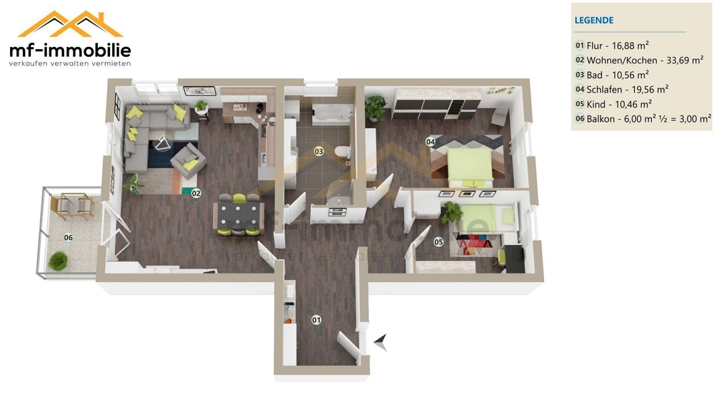 Thumbnail-charmante Erdgeschosswohnung 3-Zimmer Balkon, Einbauküche