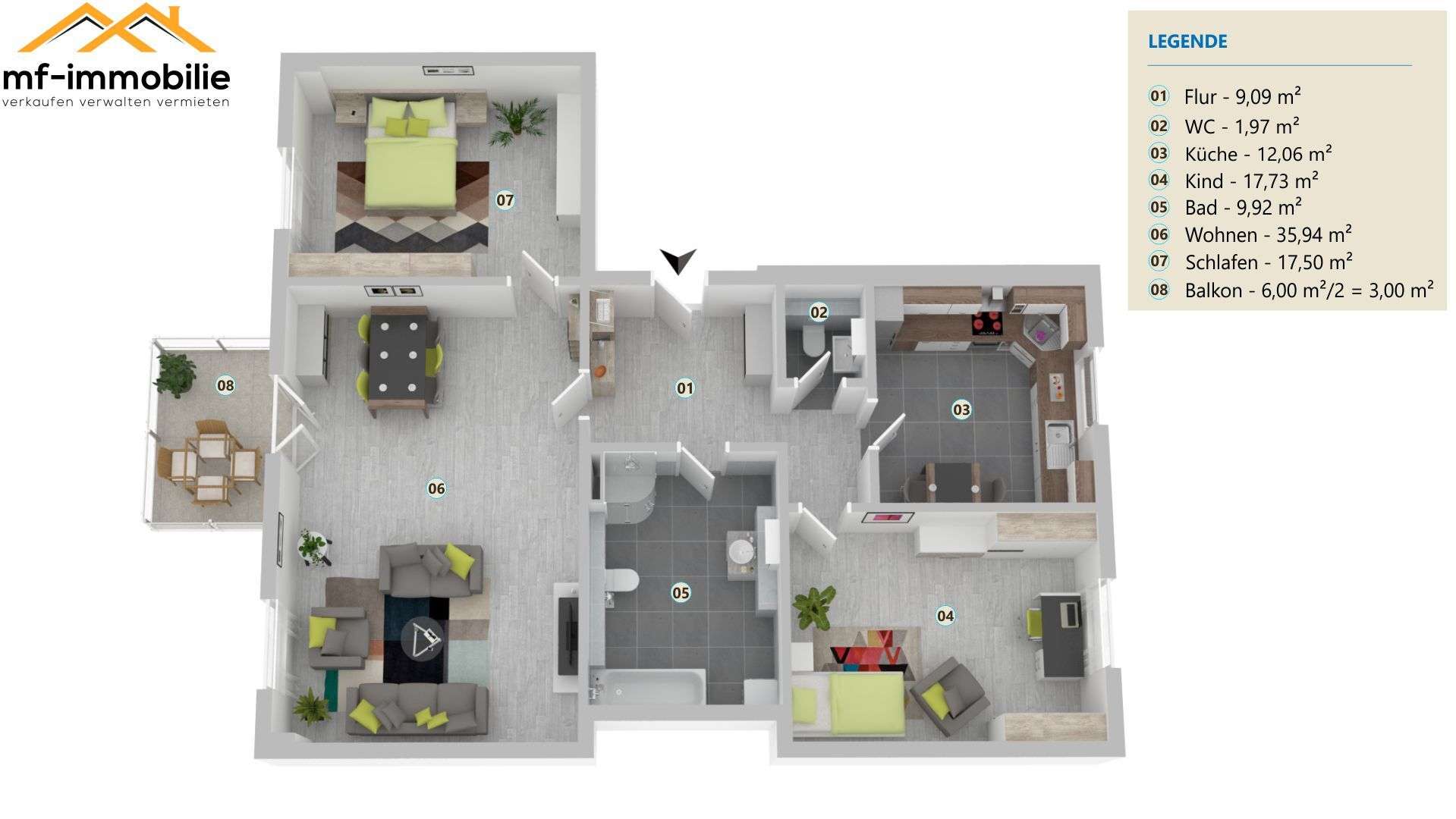Thumbnail-großzügige Erdgeschosswohnung 3 Zimmer 107 m² mit Einbauküche