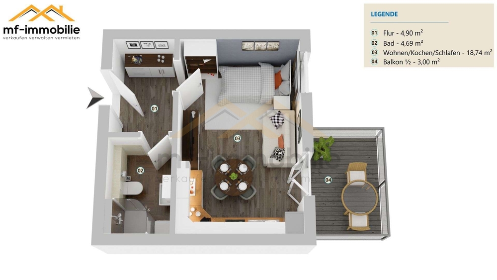 Thumbnail-Einzimmer Apartment in Mariental mit Balkon