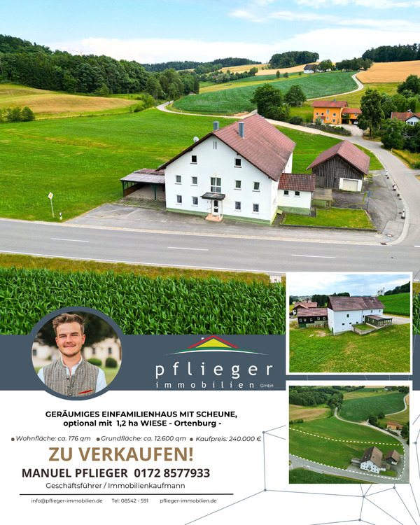 Thumbnail-Geräumiges Einfamilienhaus mit Scheune, optional mit 1,2ha Wiese