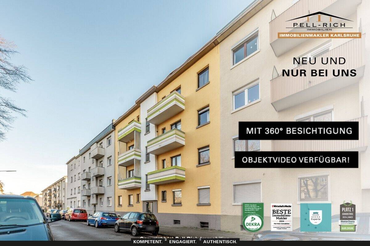 Thumbnail-ÜBERZEUGEND: Stilvolle 3-Zimmer Wohnung mit Tageslichtbad, Einbauküche und Balkon in Karlsruhe