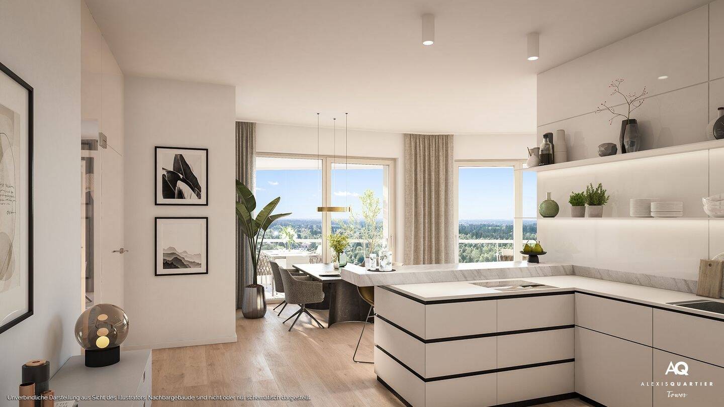 Thumbnail-4-Zi.-Eck-Whg.: großzügiger Wohn-Essbereich mit Parkblick, 2 Bäder u. umlaufender Balkon