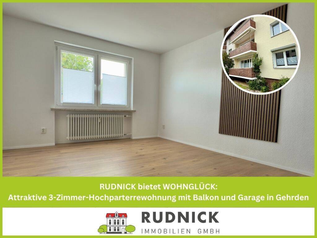 Thumbnail-RUDNICK bietet WOHNGLÜCK: Attraktive 3-Zimmer-Hochparterrewohnung mit Balkon und Garage in Gehrden