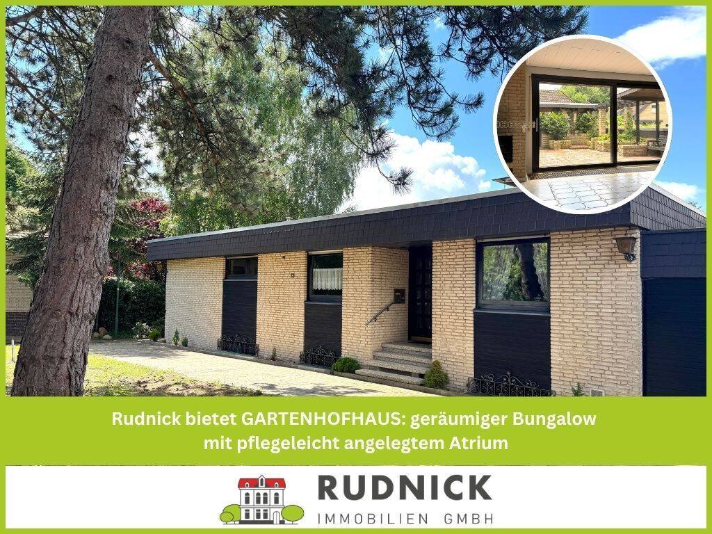 Thumbnail-Rudnick bietet GARTENHOFHAUS: geräumiger Bungalow mit pflegeleicht angelegtem Atrium