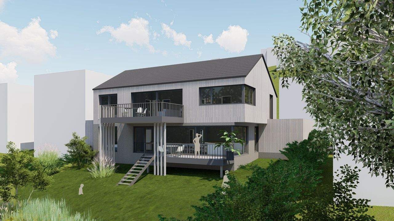 Thumbnail-Modern wohnen am Wasser in Blaustein: KfW-40 Holzbau mit PV, Erdwärme und Privat-Zugang zur Blau