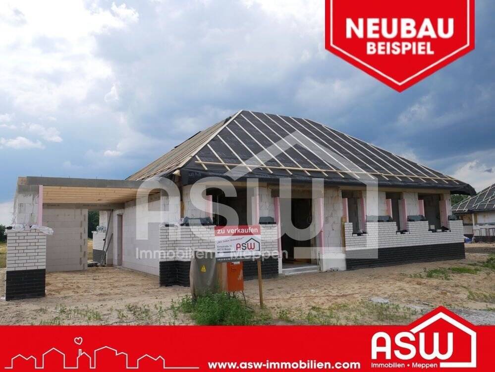 Thumbnail-Musterhaus! Sehr geräumiger Neubaubungalow mit Winkelwalmdach und massiver Garage in Südlage