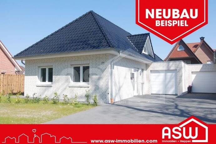 Thumbnail-Musterhaus! Ebenerdiger Neubau Bungalow mit massiver Garage in zentraler Lage Nahe dem Haselünner See!