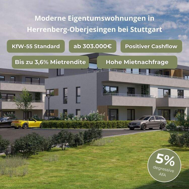 Thumbnail-Neubau 3-Zimmerwohnung in Herrenberg Oberjesingen, Bezugsfertig März 2027, bereits über 60% verkauft.
