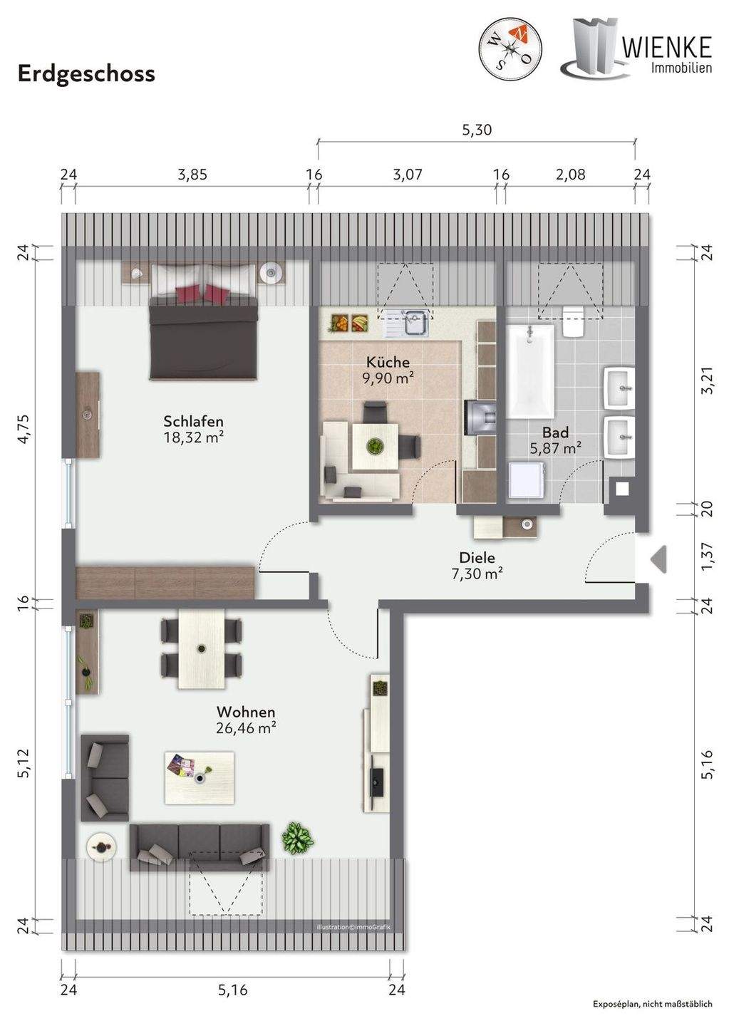 Thumbnail-Mietwohnung in Albbruck inkl. Garage, Einbauküche, Dachgeschoss