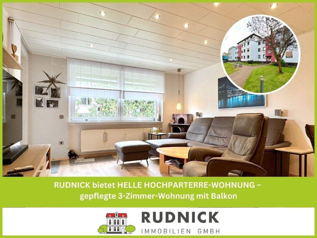 Thumbnail-RUDNICK bietet HELLE HOCHPARTERRE-WOHNUNG - gepflegte 3-Zimmer-Wohnung mit Balkon