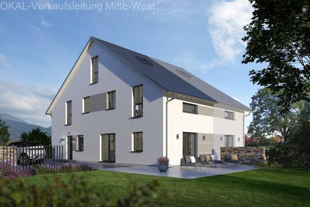 Doppelhaus Garten Eingang Tag links Fokus