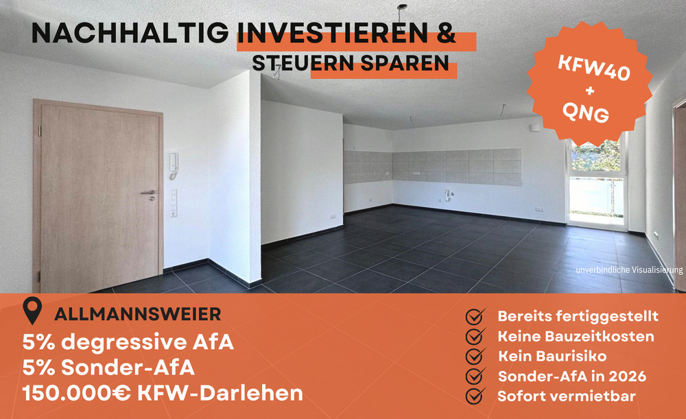 Thumbnail-KFW40+QNG * ab 10% AfA * 3-Zi-Wohnung * Neubau 2025 * Carport+Keller * 79 m² * Allmannsweier