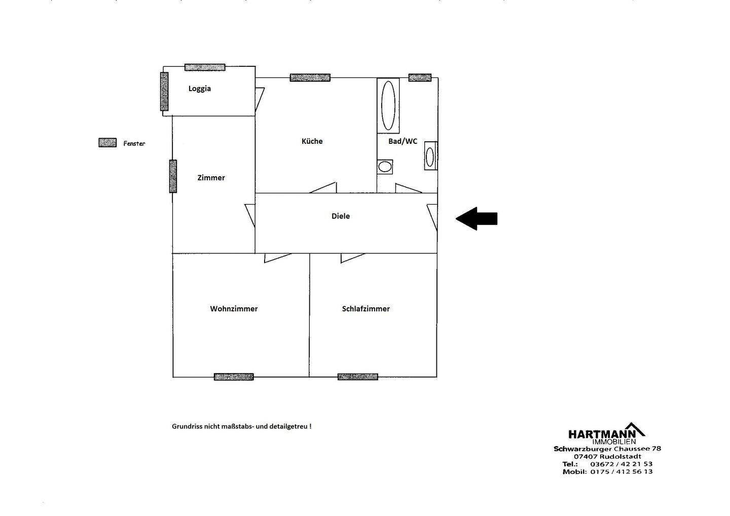 Thumbnail-Kleine 2 12-Zimmer-Wohnung mit Loggia und Einbauküche in zentraler Wohnlage von Rudolstadt