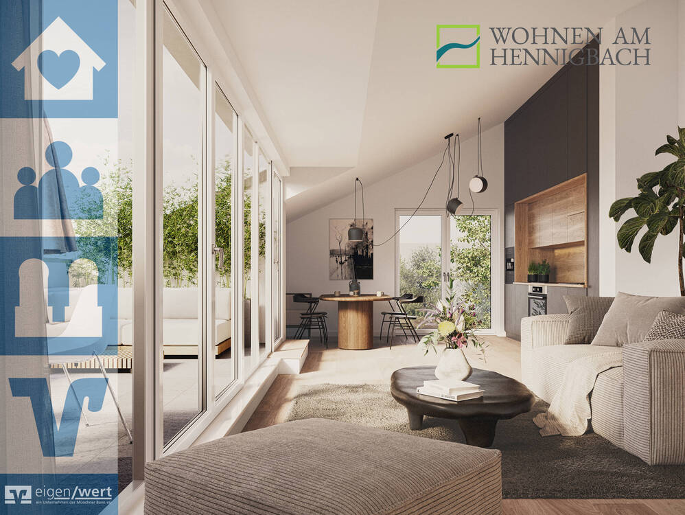 Visualisierung einer Dachgeschosswohnung im Neubauprojekt Wohnen am Hennigbach in Markt Schwaben