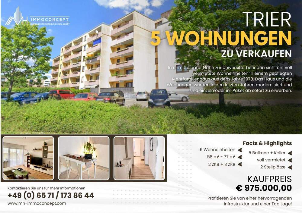 Thumbnail-5 Eigentumswohnungen in Trier | Tarforst | Uninähe | vermietet | 5 Balkone | 2 Stellplätze