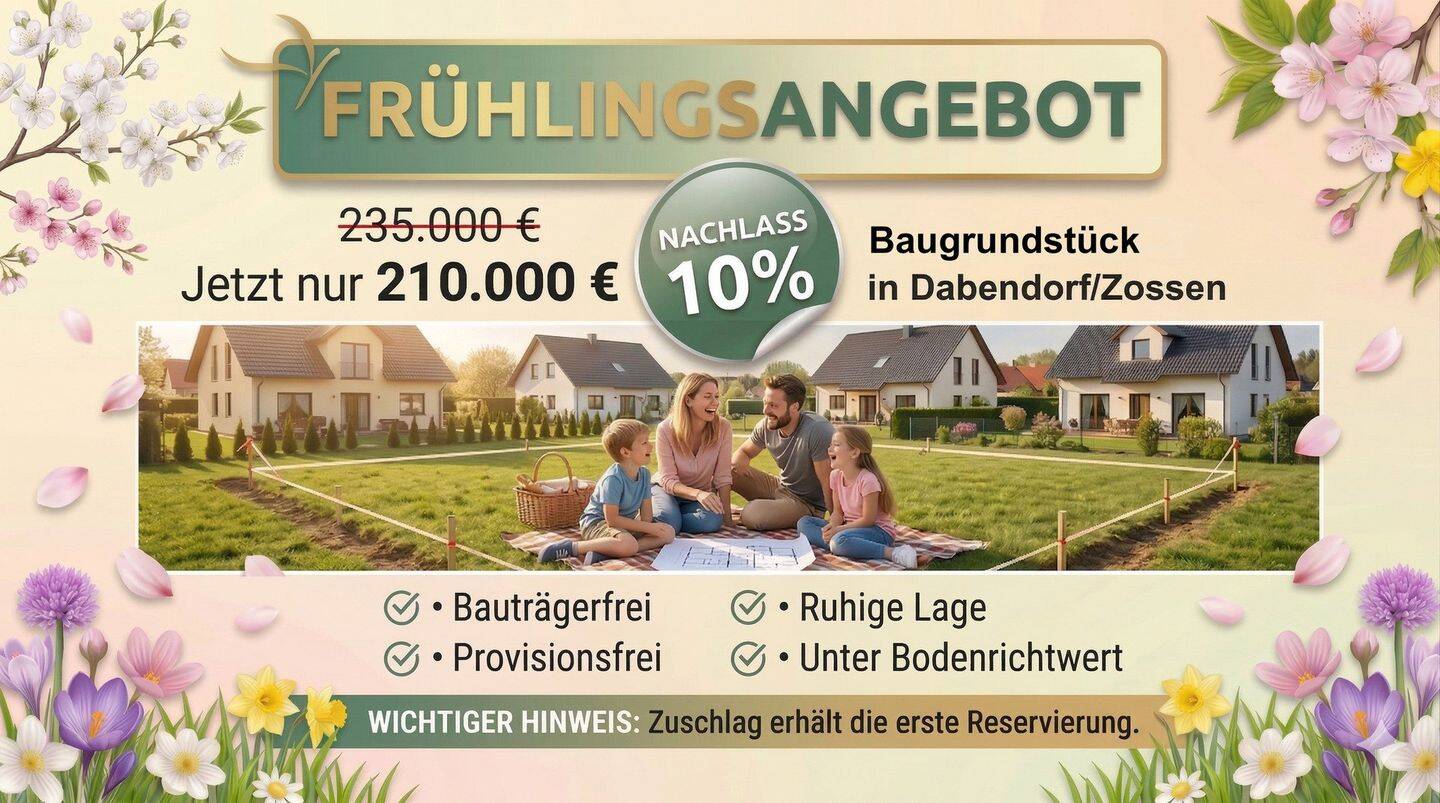 Thumbnail-Frühlingsangebot - Nachlass 10%: Bauträgerfreies Baugrundstück unter Bodenrichtwert in Dabendorf