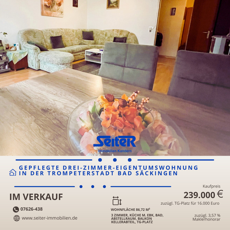 Thumbnail-Gepflegte Drei-Zimmer-Wohnung in Bad Säckingen - ruhig und doch zentral