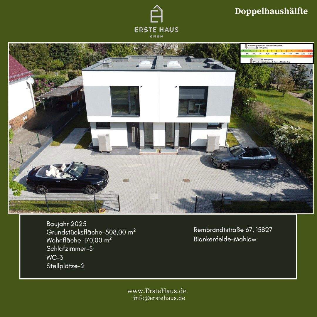 Thumbnail-Energieeffizient A+: Doppelhaushälfte 170 m², 7 Zi, 3 Bäder, Einliegerwohnung, ohne Makler